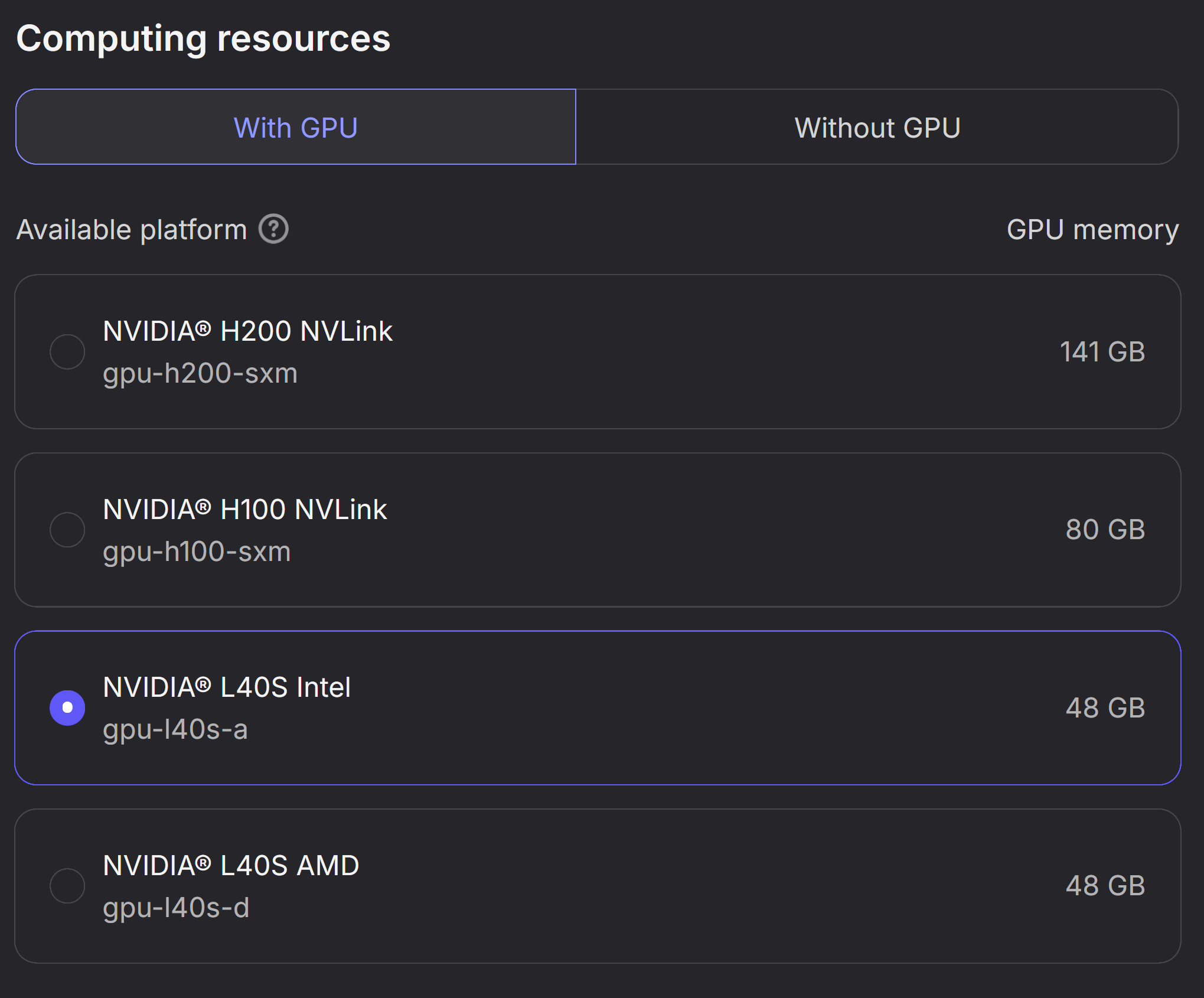 GPU Instance Selection